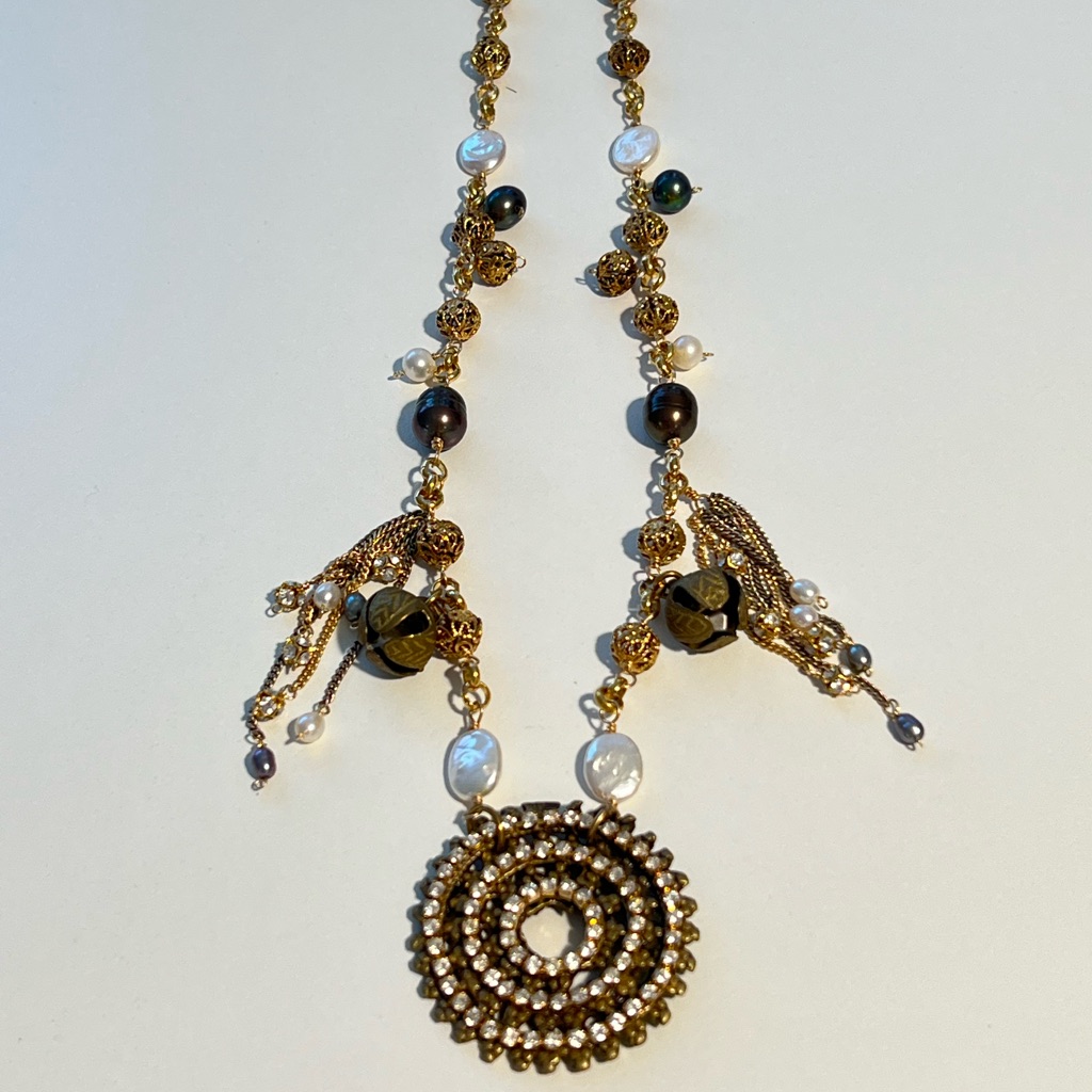 Candice Marks Jewelry 11.25” Length Gold Vintage Pearl Gemstone Necklace